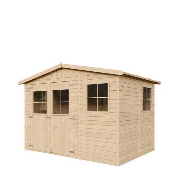 Cobertizo de madera para jardín - H226 x 324 x 216 cm/6m2 Cobertizo de madera natural - Taller de Jardín - TIMBELA M334