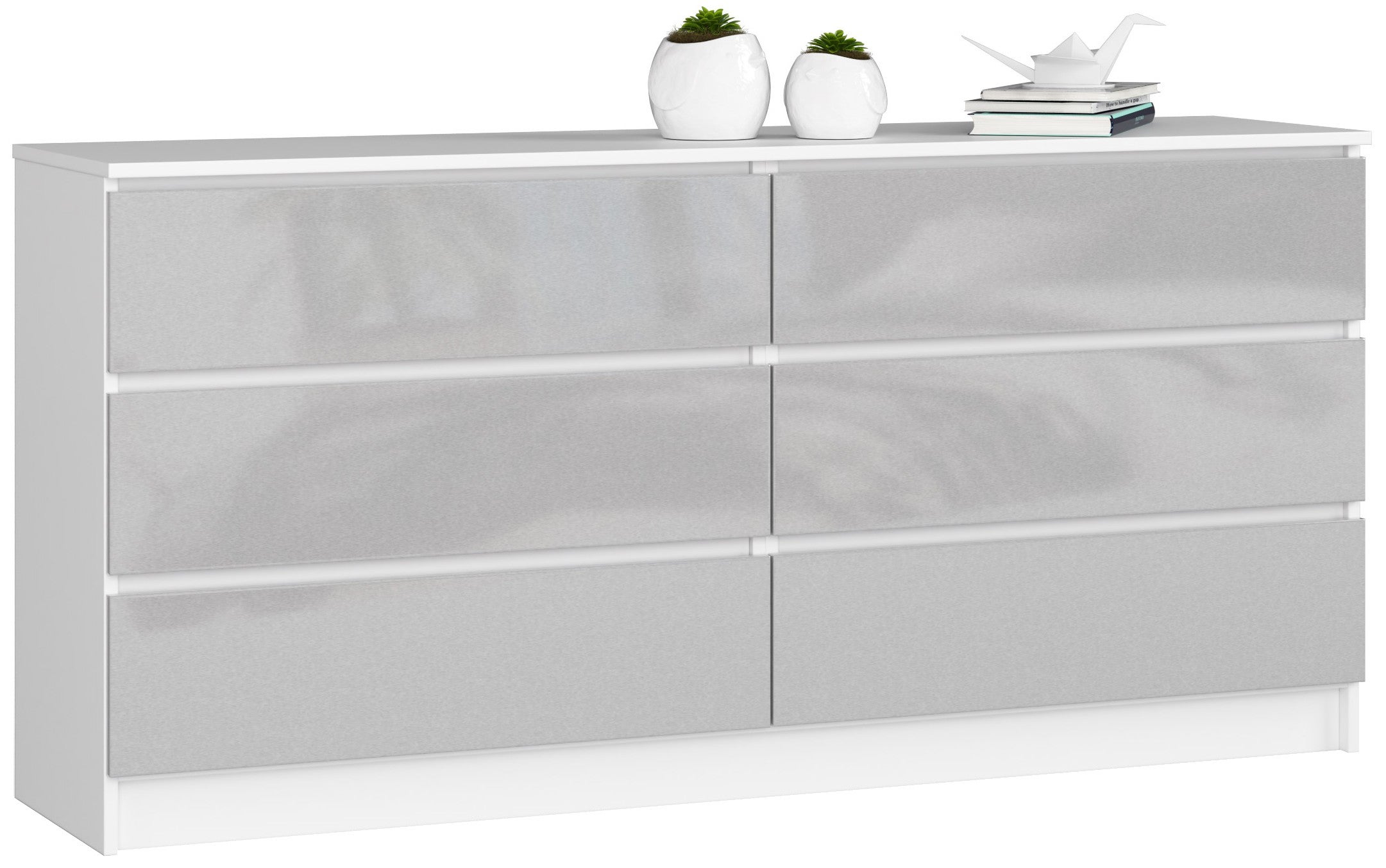 Komoda: 6 szuflad, biała | metaliczny połysk, 160 x 77 x 40 cm