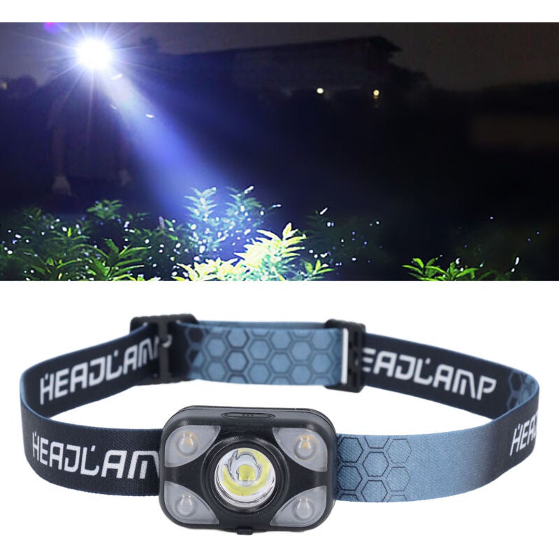 Lampe frontale à LED rechargeable par USB, lampe frontale à induction pour camping en plein air, course à pied, cyclisme, pêche