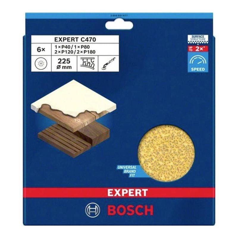 Hoja de lija EXPERT C470 de 225 mm, G 40/80/120/180, 6 unidades - 2