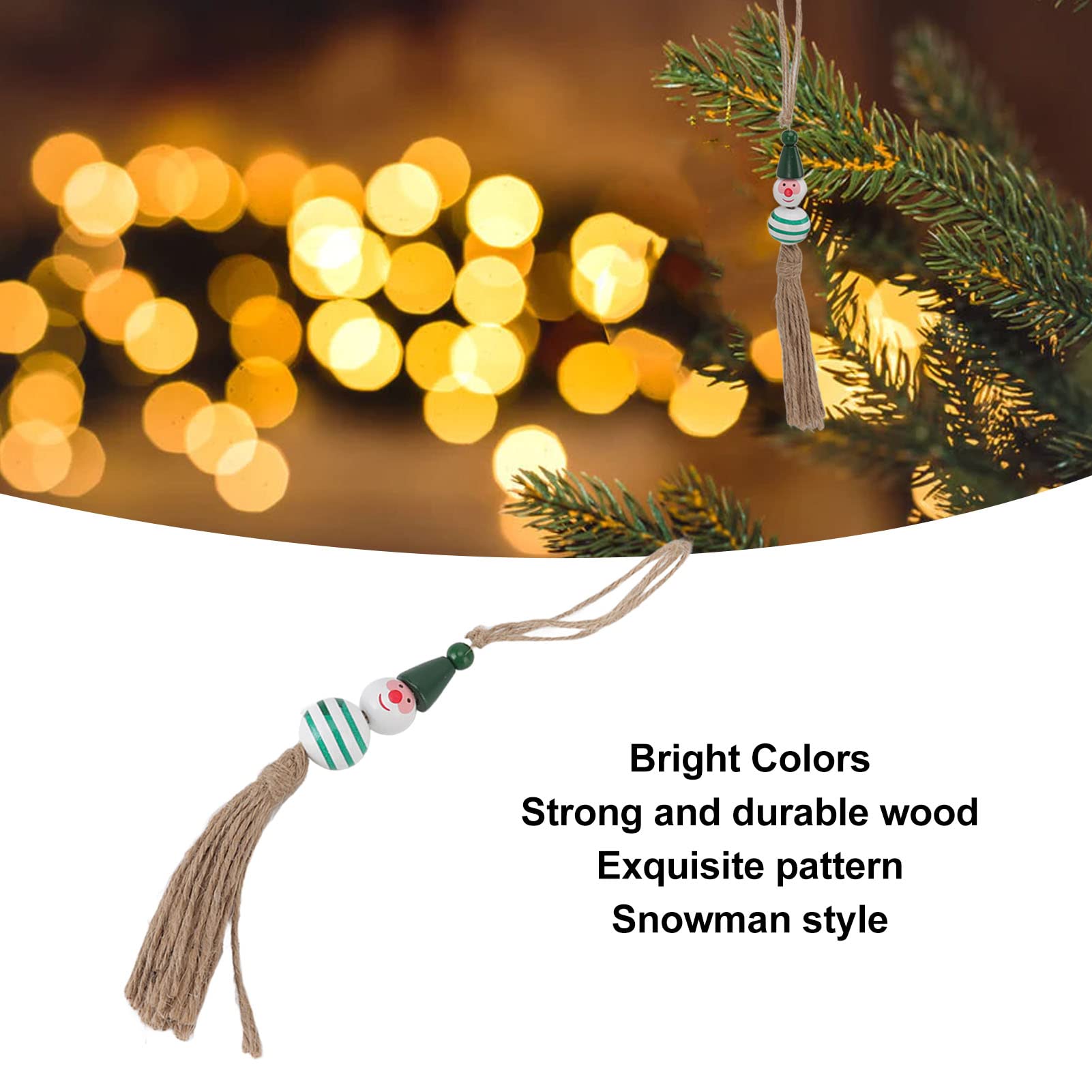 5 peças de contas de madeira de natal, contas de madeira de artesanato de natal de 7,1 polegadas, artesanato de natal - 2