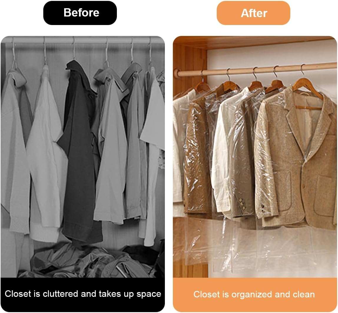 10 Pièces Housses de Vêtements, 55 ×80 cm Transparent Housse Vêtements à Suspendre, Housse Costume, Housses de Protection Anti-Poussière - 4