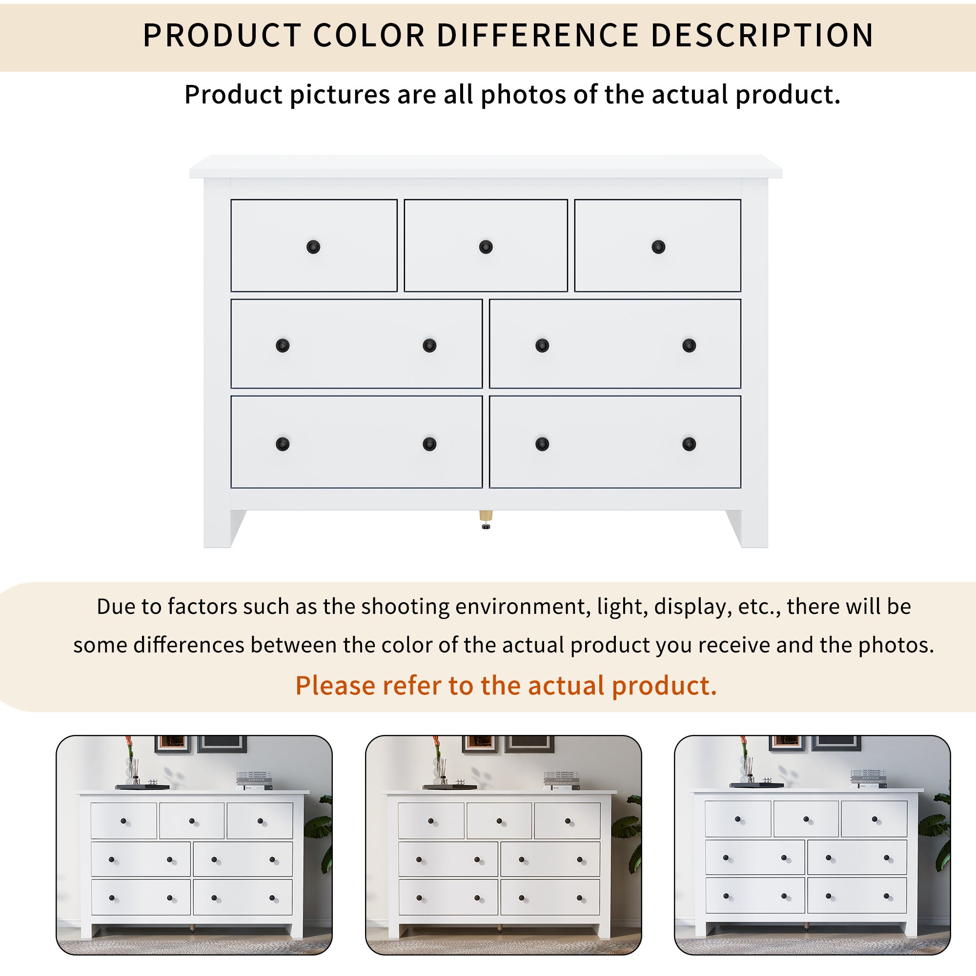Commode à 7 tiroirs, commode blanc pour entrée, cuisine, salle à manger et salon - 7