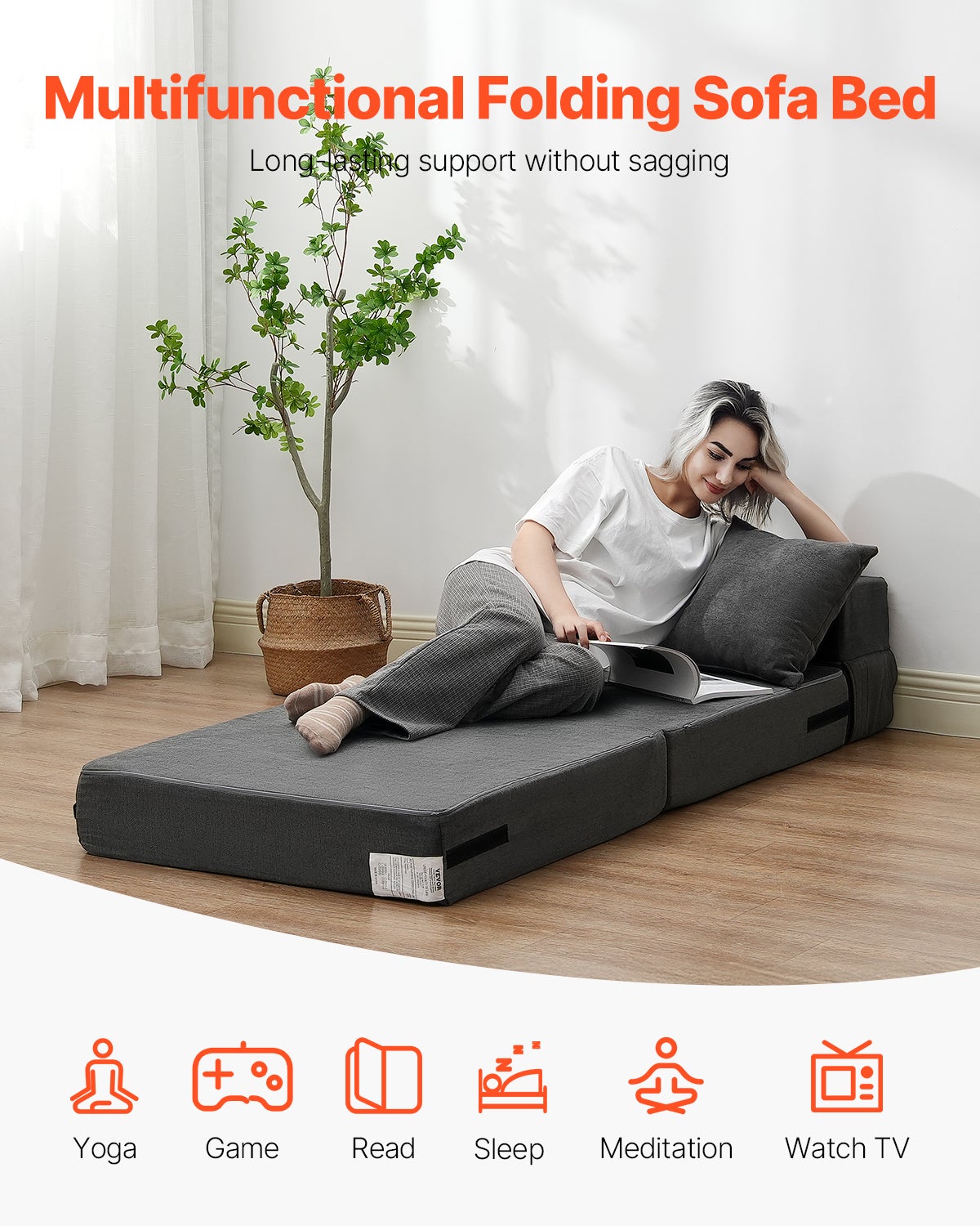 Divano Letto Pieghevole 4 In 1 Memory Foam Con Cuscino - Moderno, Trasformabile, Per Piccoli Spazi E Ospiti (Grigio Scuro) - 3