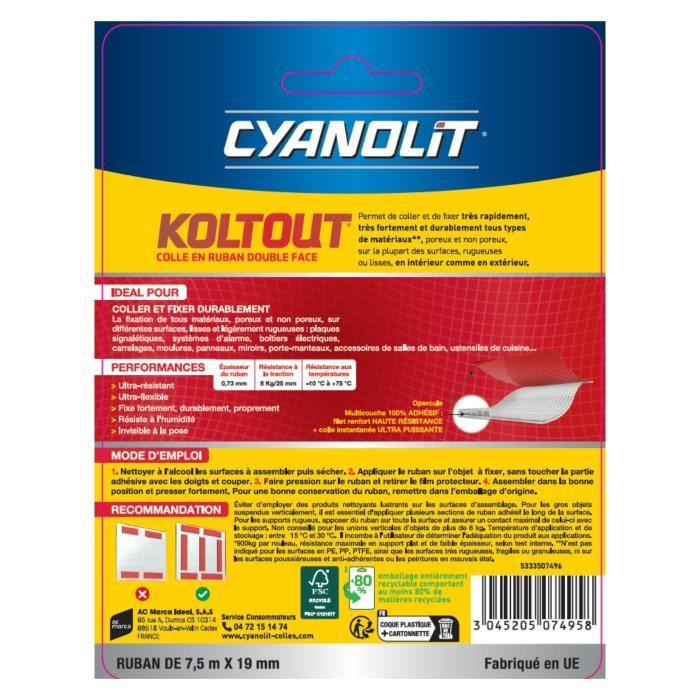 Adhésif double-face Koltout Express Ruban 7,5mx19mm CYANOLIT - 3