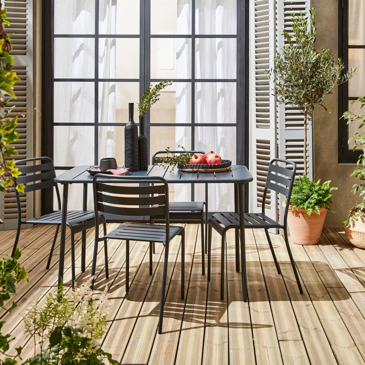 Table de jardin métal + 4 assises anthracite en acier. Amelia. 120 x 70 x 72.5 cm AMÉLIA - 7