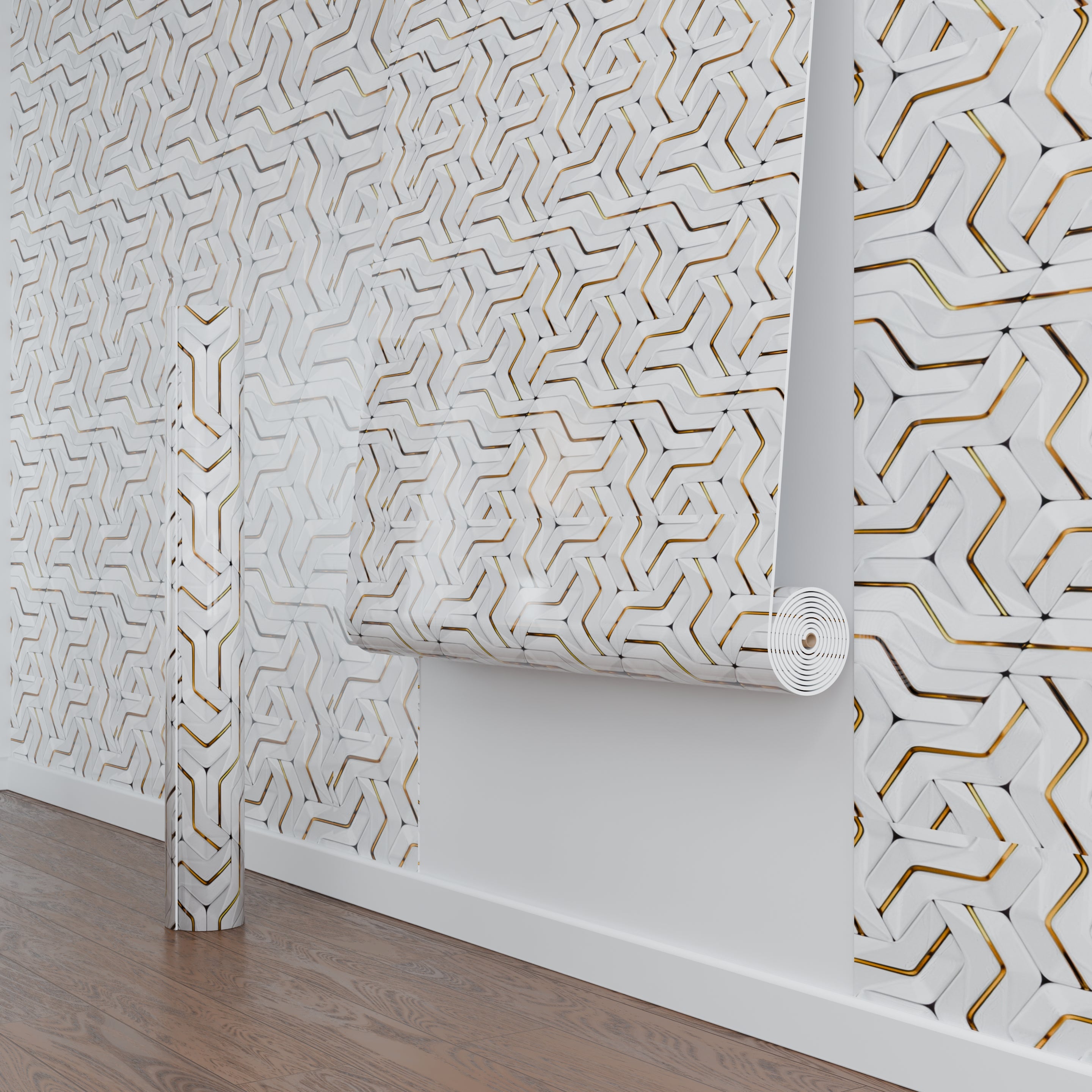 Panneau Mural – Blanc Or Hexagon – Effet Marbre – 250x120x0.3CM - 2