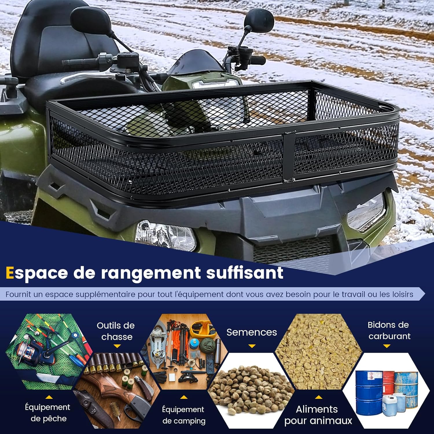 Cestino Portaoggetti Anteriore per ATV, Cestino Portapacchi Anteriore Resistente con Telaio in Metallo a Maglie, Cestino Portaoggetti per Acce - 7