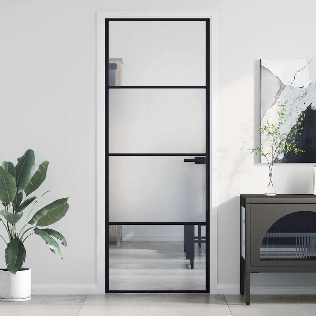 Puerta interior delgada negra vidrio y aluminio 76x201,5 cm vidaxl