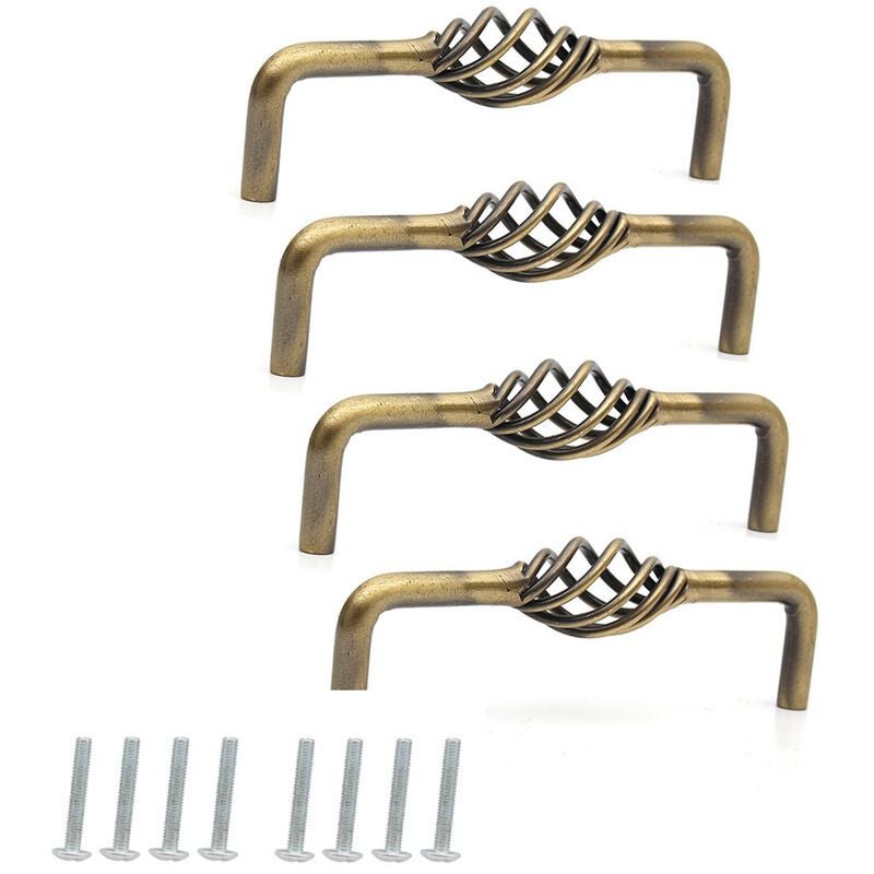 Zestaw 4 antycznych uchwytów do szuflad z Inconelu do drzwi komody – brąz/96 mm