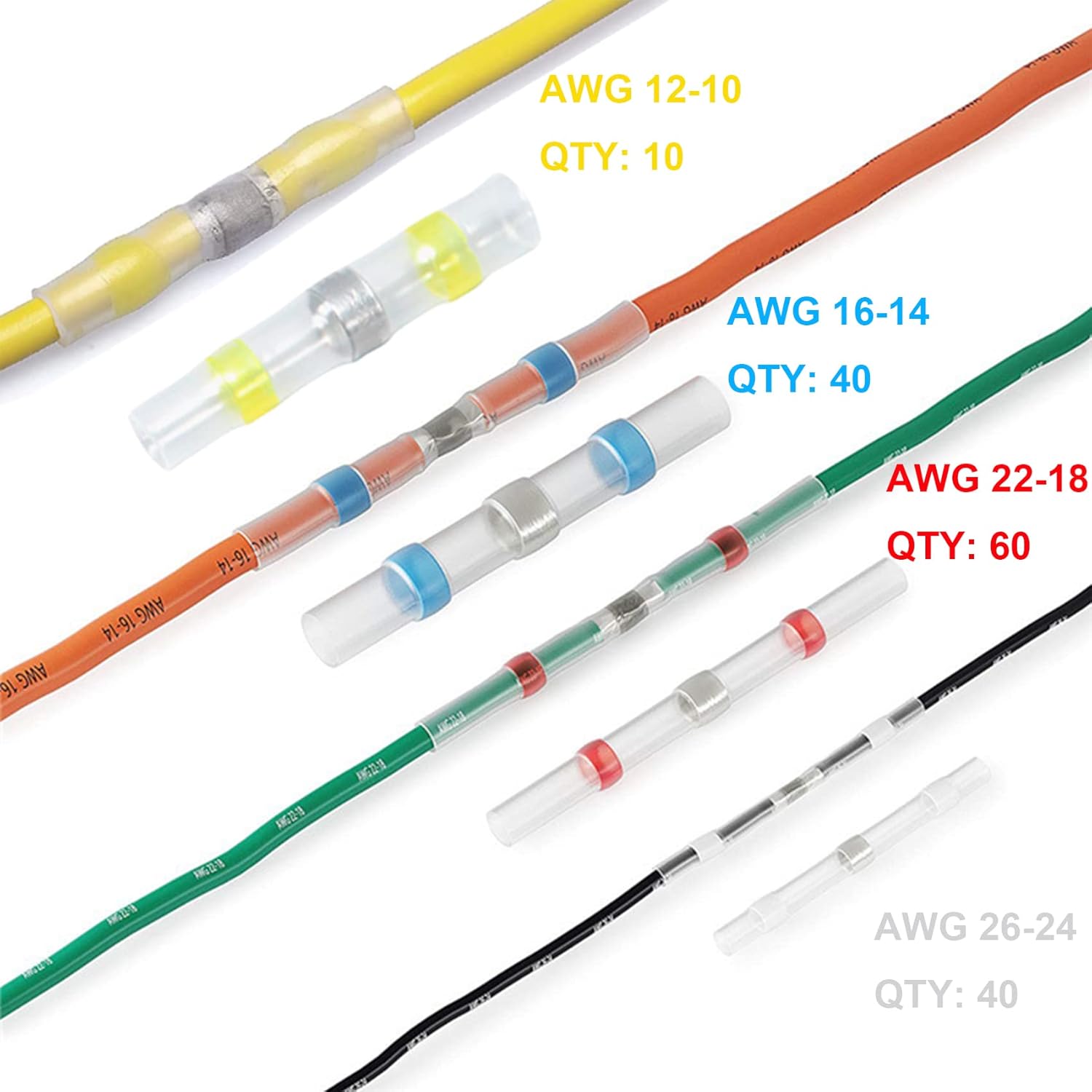 150pcs Connecteur Bout à Bout de Fil Thermorétractable, Thermosoudable Kit de Connecteurs de Bornes de Qualité Marine - 3