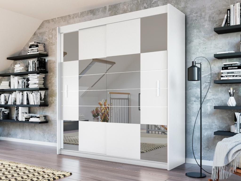 Szafa z 2 drzwi przesuwnych - Z lustrem - Dł. 203 cm - Biały - ROVINJA