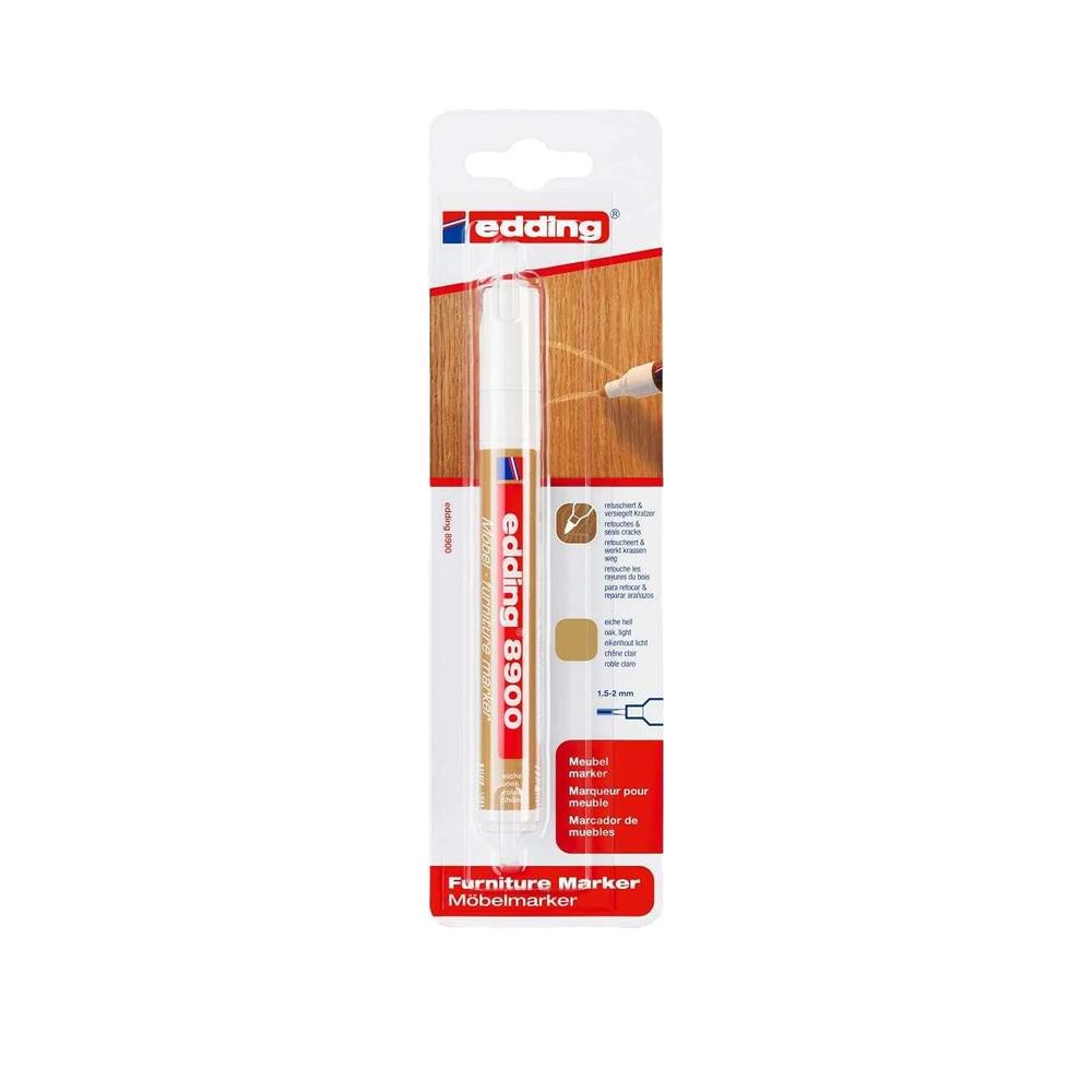 Edding 8900 - Marqueur pour meuble - blister de 1 - Teinte chêne clair pour retoucher et masquer les rayures - 2