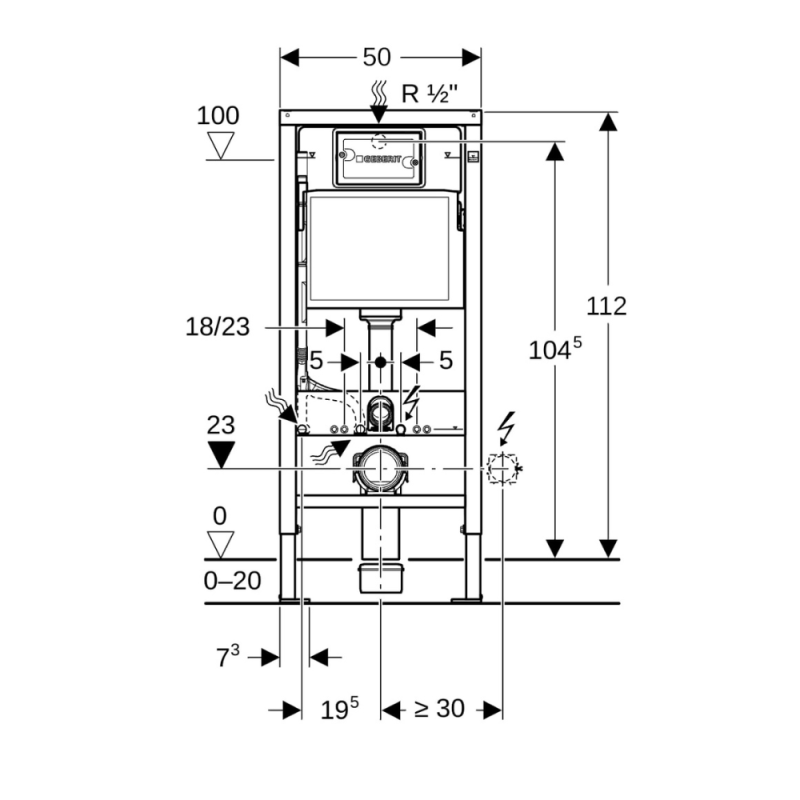 Geberit Ensemble bâti-support Duofix UP100 + réservoir pour WC 112 cm (458.103.00.1) - 2