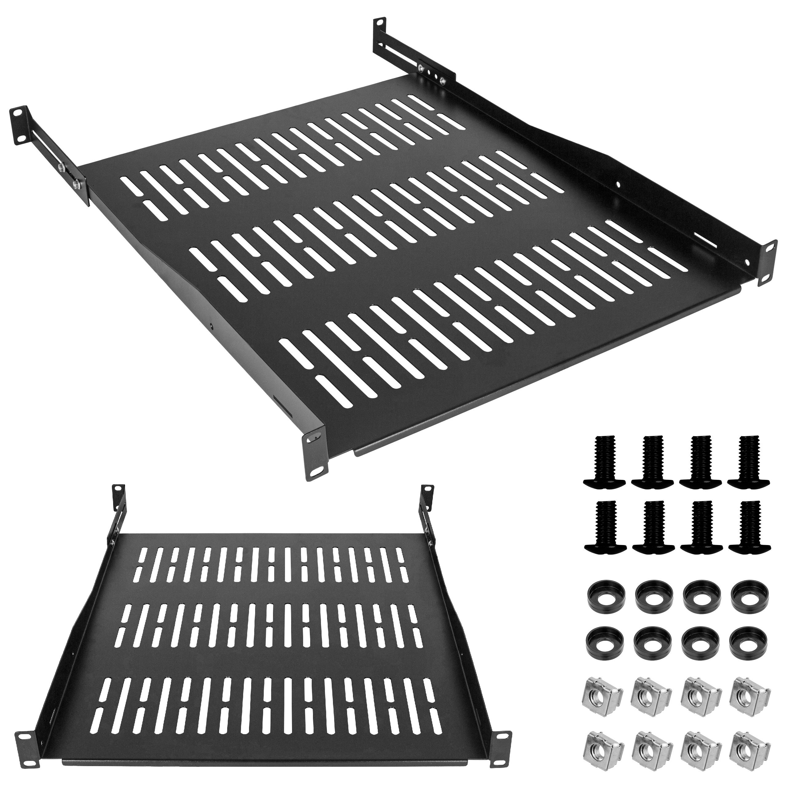 Półka Regulowana RACK 19" 1U 550mm (650mm) CZARNA do Szafy Serwerowa NEKU