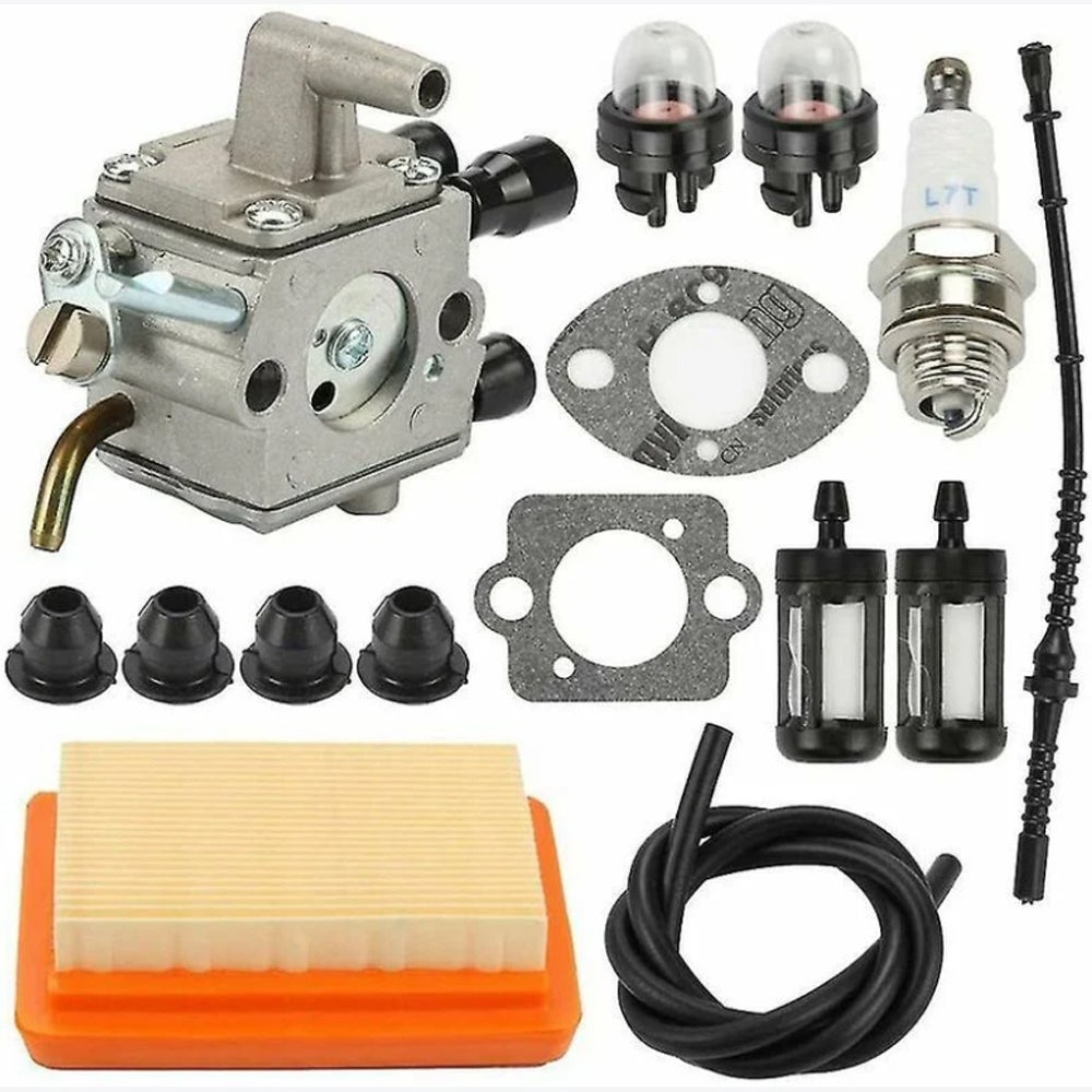 Zestaw gaźnika do Stihl FS120 FS200 FS020 FS202 FS300 FS350 wykaszarki, uszczelka + filtr powietrza i filtr paliwa + przewód paliwowy