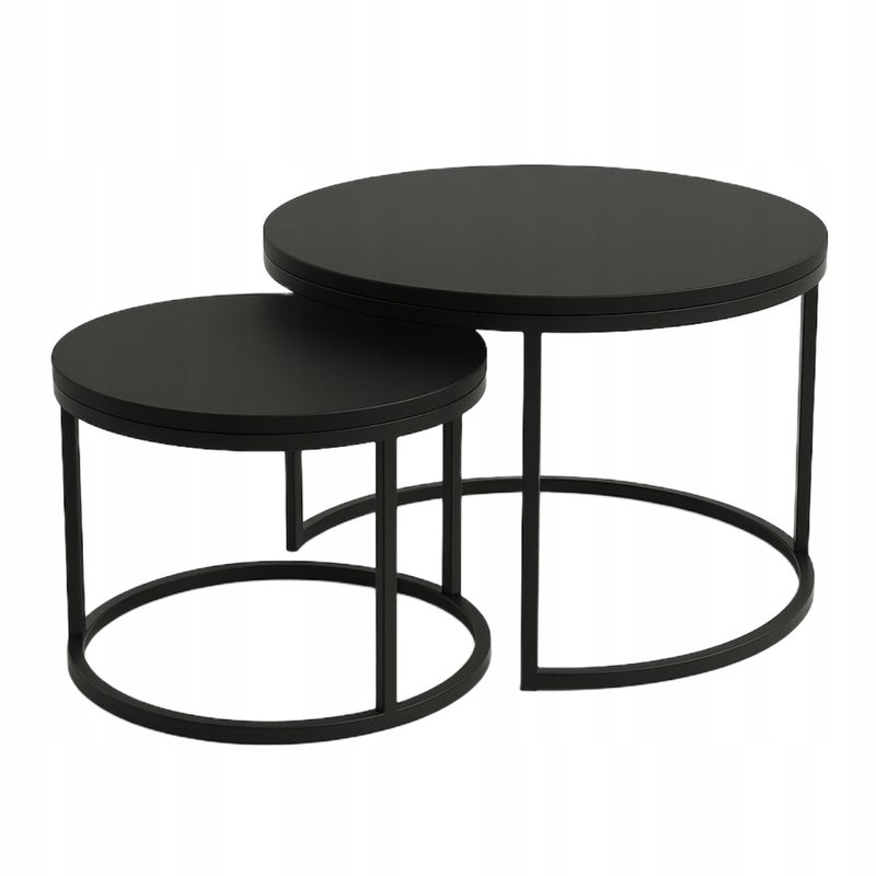 Zestaw 2 Stolików Kawowych Okrągłe LOFTOWE INDUSTRIAL Czarny SOFT LOFT DUO