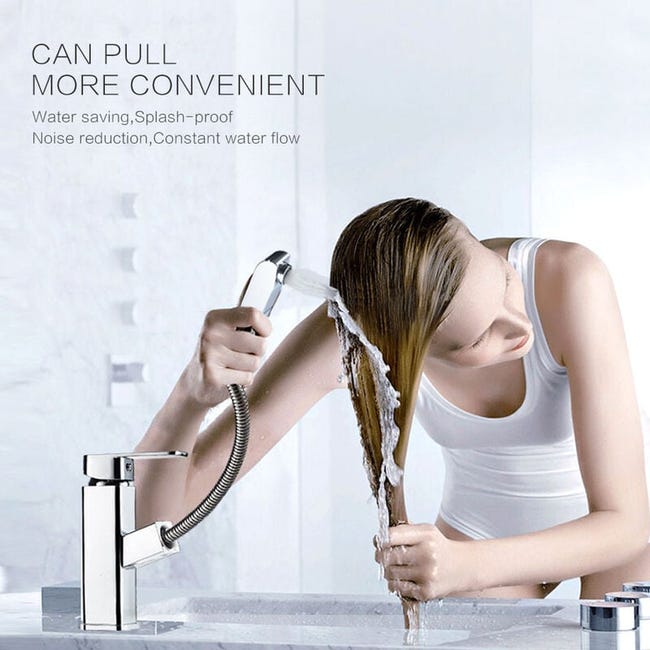 Mitigeur Lavabo avec Douchette Extractible Chrome Moderne Robinet pour Lavabo et Vasque Salle de Bain WC Robinetterie - 2