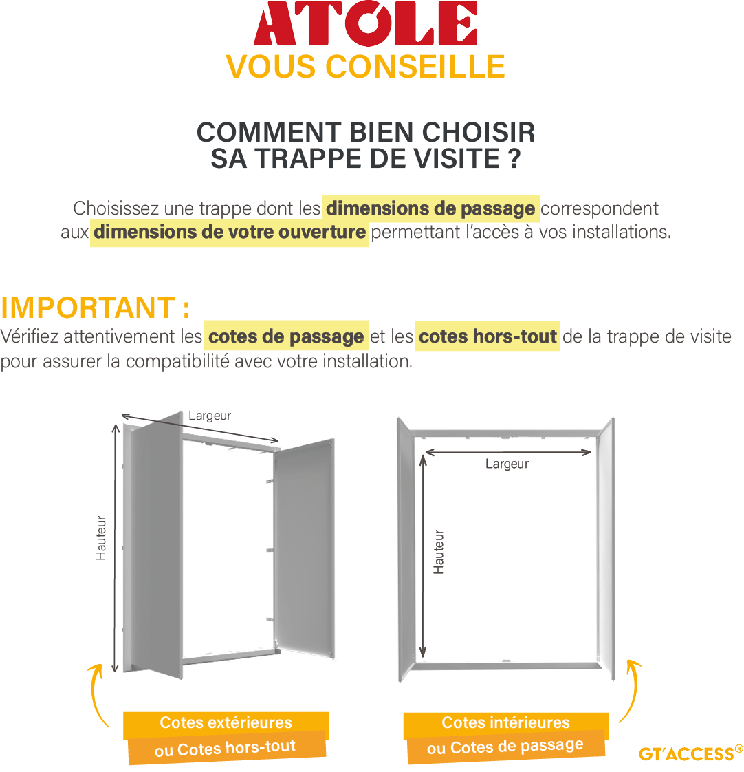 Trappes de visite grand format en acier blanc - Dimensions de passage : 800 x 1000 mm - ATOLE - 3