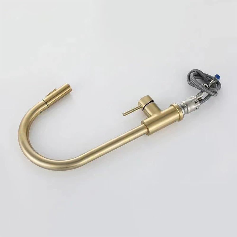 Rubinetto da cucina con spruzzatore estraibile, rubinetto a barra monoforo in acciaio inossidabile, maniglia singola, oro spazzolato - 6