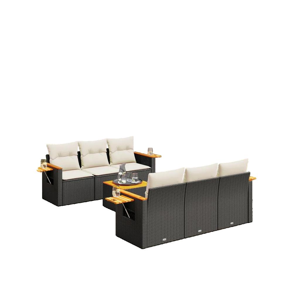 Salon bas de jardin en Rattan synthétique Noir 6 personnes | Leroy Merlin
