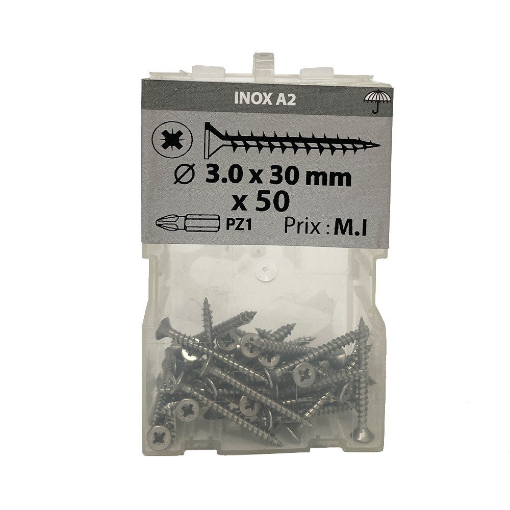 Boite 50 vis agglo 3 x 30mm tête fraisée Pozidriv filetage | Leroy Merlin