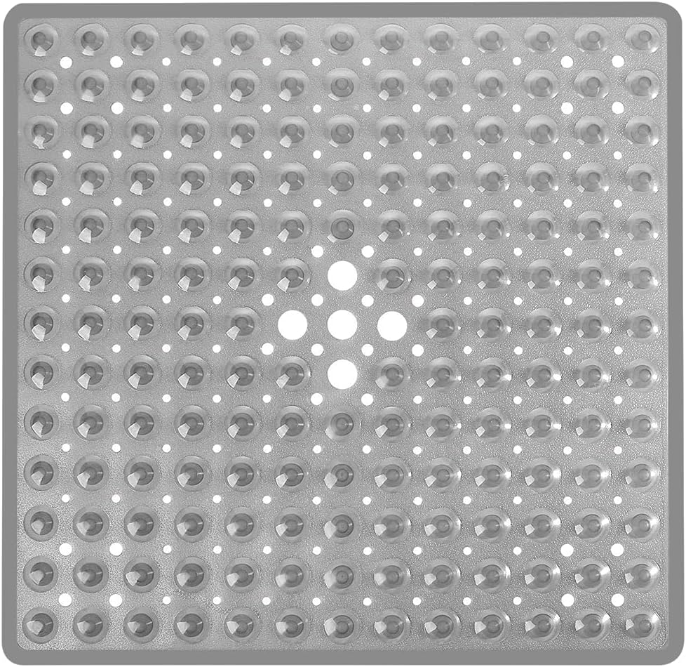 Mata łazienkowa kwadratowa antypoślizgowa z przyssawką – mata prysznicowa antypoślizgowa – (przezroczysta szarość)