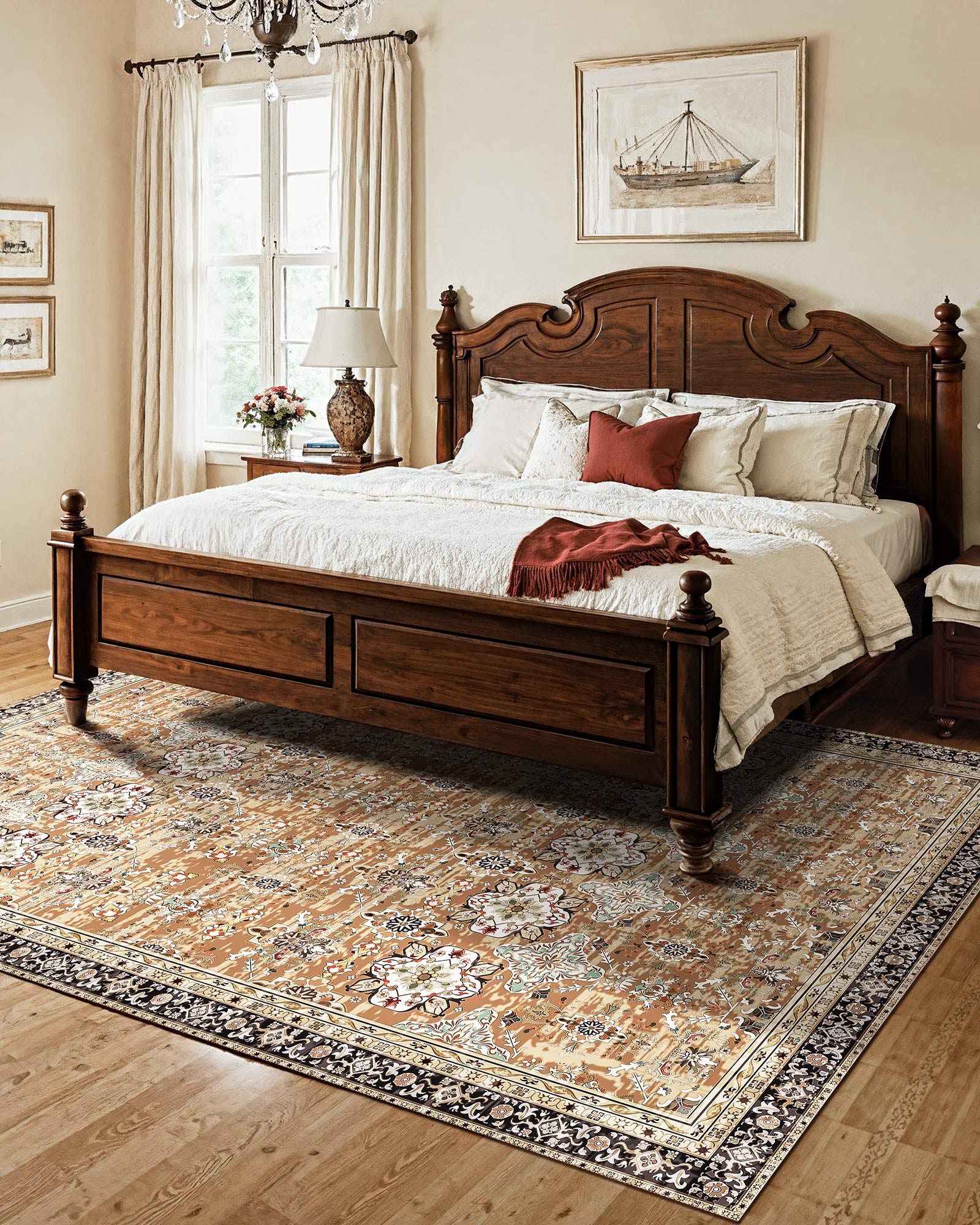 Tapete VEVOR sala estar, 2,3 x 2,9 m, grande lavável, antiderrapante, resistente riscos animais estimação, para escritório, entrada, castanho e verde - 4