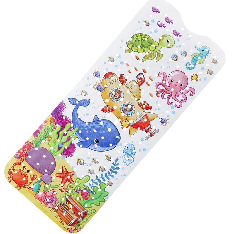 Mata łazienkowa antypoślizgowa dla dzieci 100x40 cm (z nadrukiem podwodnego płetwala błękitnego) – antybakteryjna, antypoślizgowa – wyjątkowo wygodna