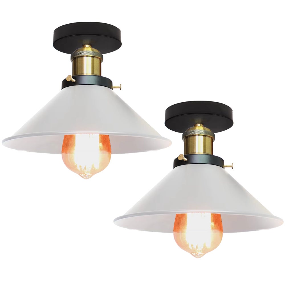 Zestaw 2 lamp sufitowych w stylu industrialnym, retro metalowe żyrandole, lampy wiszące LED, wysokiej jakości lampy sufitowe, φ22 cm (białe i złote)