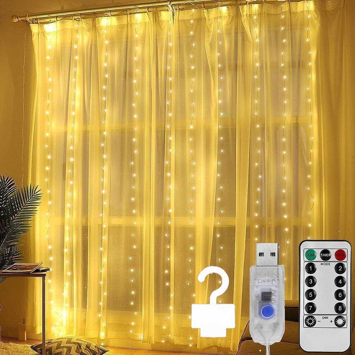 Kurtyna świetlna LED z pilotem, zasilana przez USB, idealna do dekoracji świątecznych, 1 szt., ciepła biel, 2 × 3 m