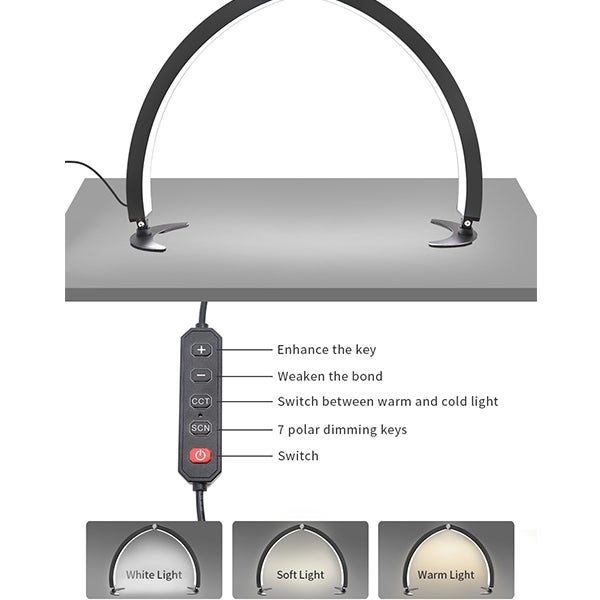 Luz da lua para mesa de unhas com suporte de telefone, lâmpada de tecnologia de unhas de 29 polegadas, lâmpada de mesa de unhas com controlador de fio - 5