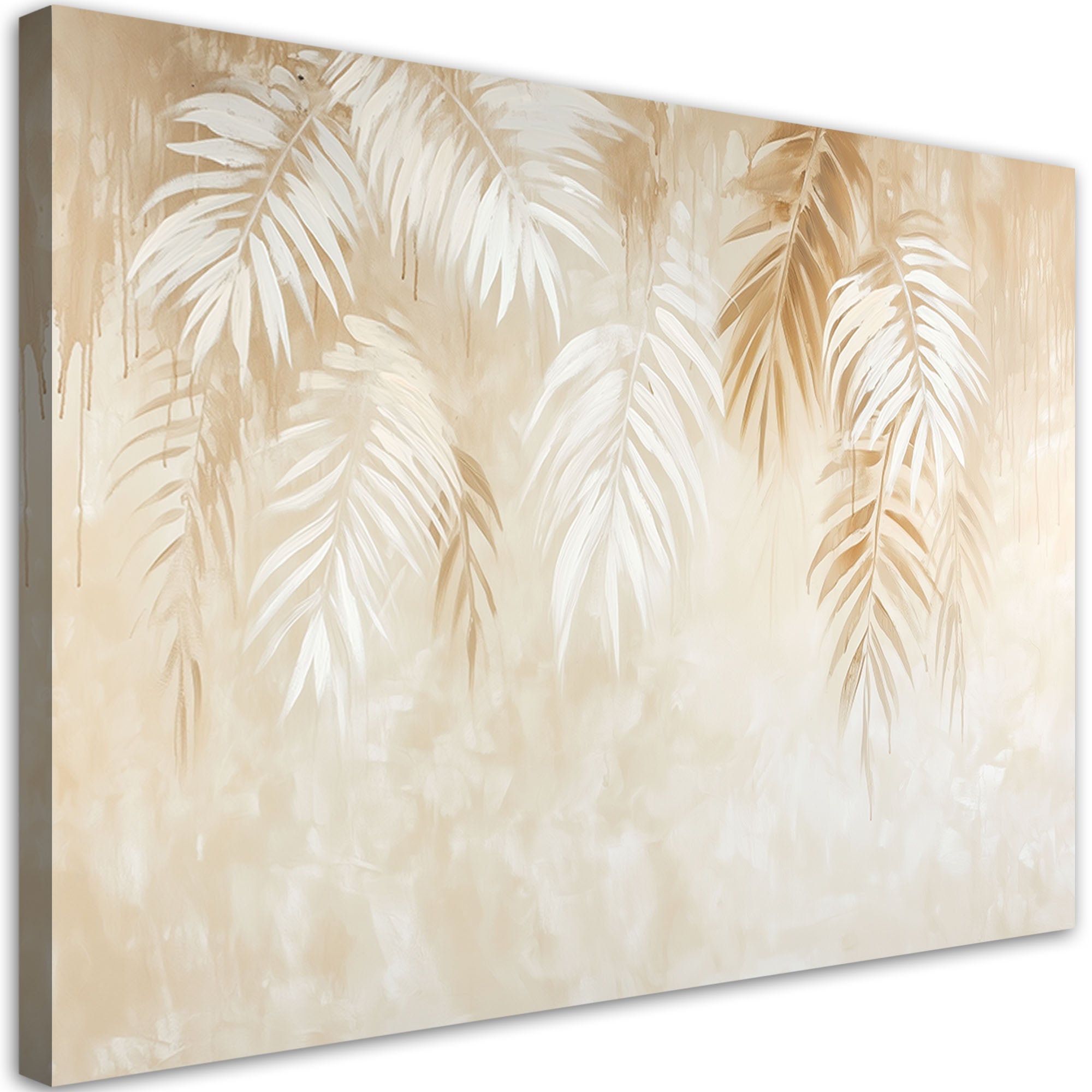 Obraz do salonu sypialni, Beżowe liście tropikalnych palm w stylu boho 120x80