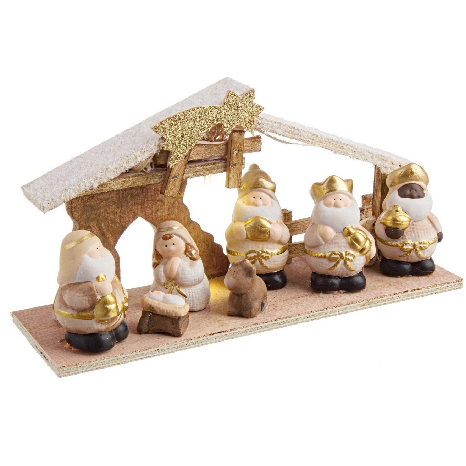 Set Natività 8 Personaggi In Ceramica Bianca E Oro, H 8 Cm, Statuine Per Presepe, Dipinte A Mano, Idea Regalo Natale