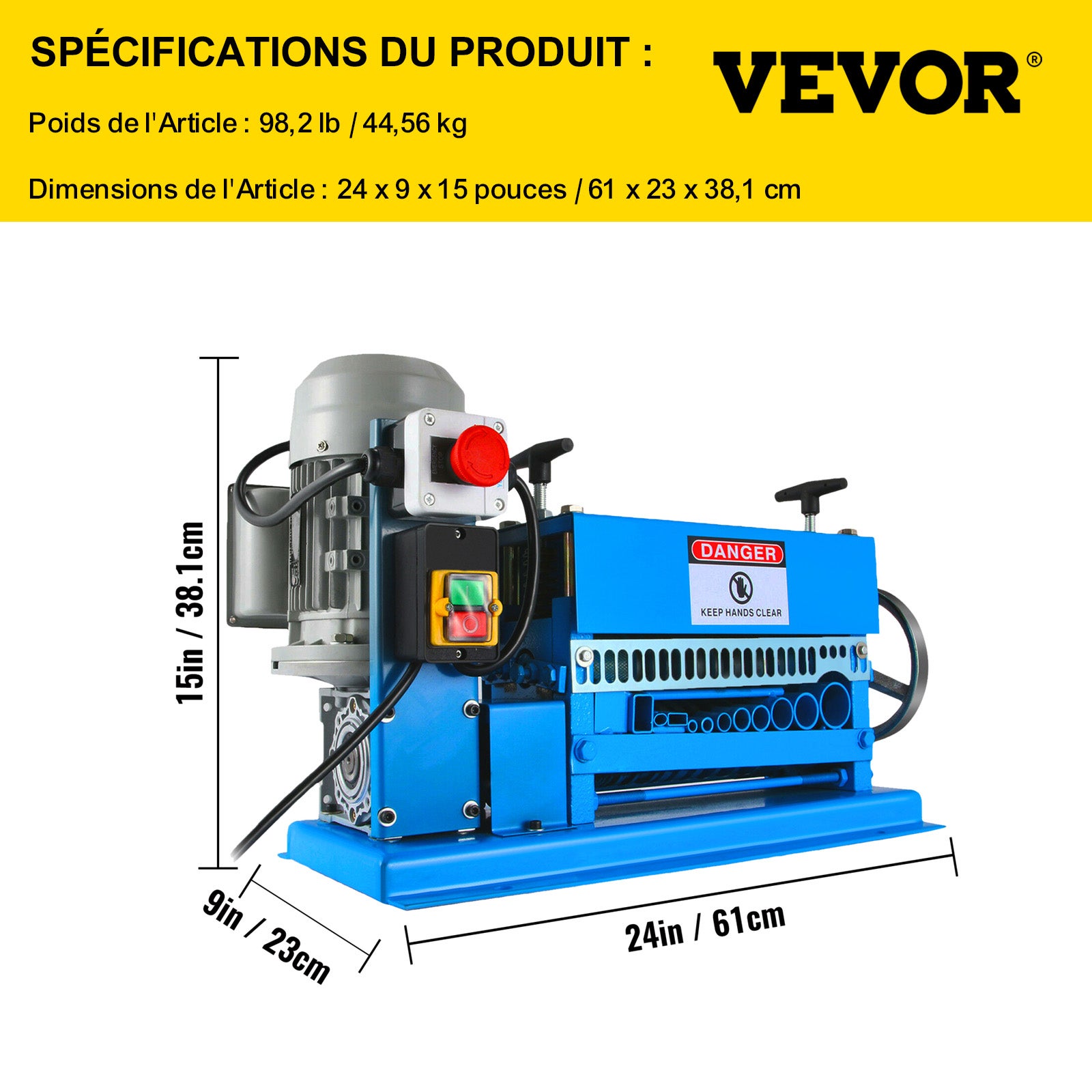 Machine à Dénuder Électrique VEVOR 370 W, 27 m/min, Dénudeuse de Câbles 1,5-38 mm, Outil Pro Haute Efficacité pour Recyclage et Récupération du Cuivre - 7