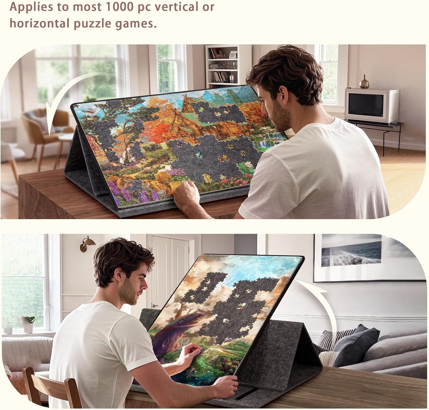 Plateau de puzzle portable en feutre de 1000 pièces avec 6 plateaux de tri de couleurs,plateau inclinable, support et couvercle 2 en 1,angle réglable - 5