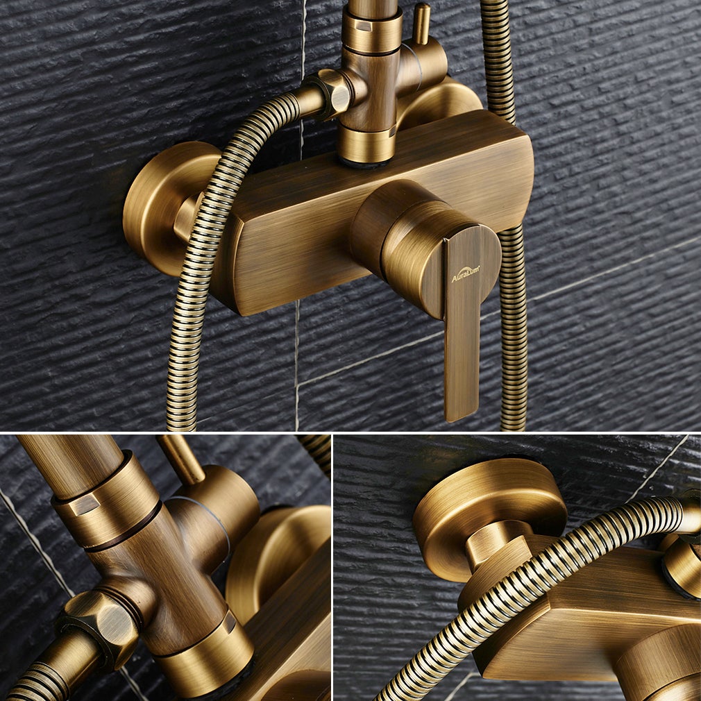 Colonne douche en laiton Bronze Rétro,Douche avec Mitigeur Mécanique,Hauteur Réglable+Porte-Serviettes Inox avec 3 Barres 180°Rotatives,Noir - 3