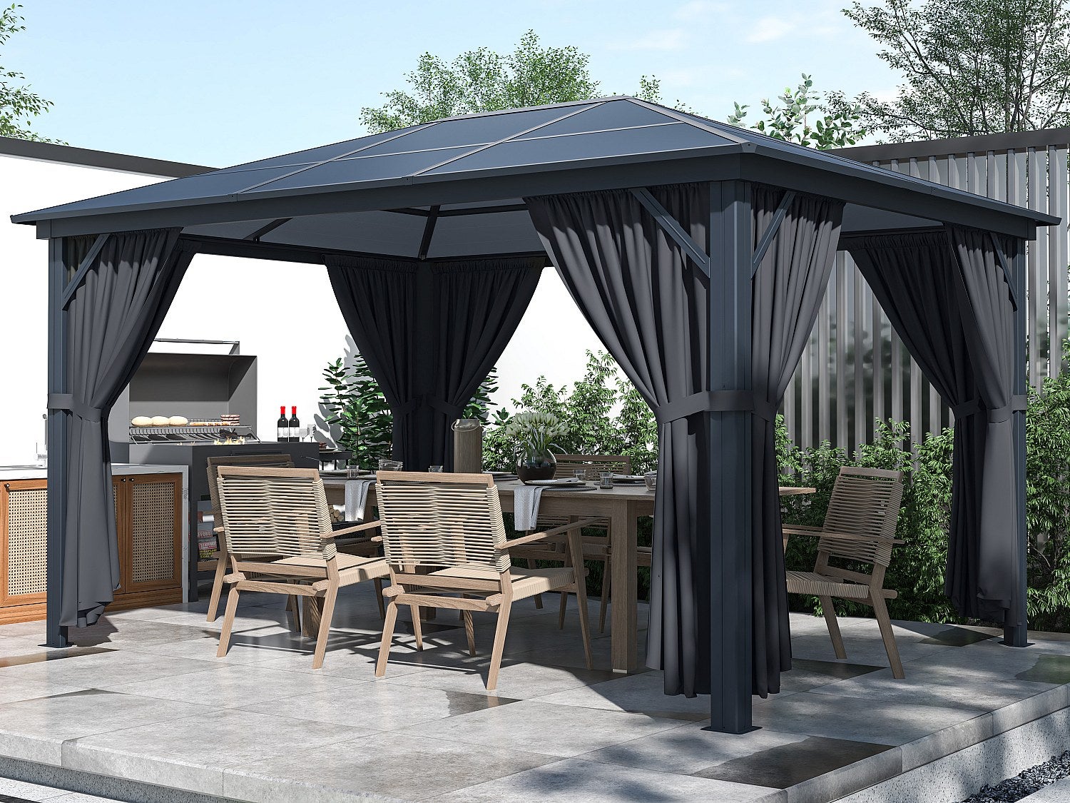 Tonnelle gazebo en aluminium 3 x 3,95 m 11,8 m² avec rideaux - RADELA ...