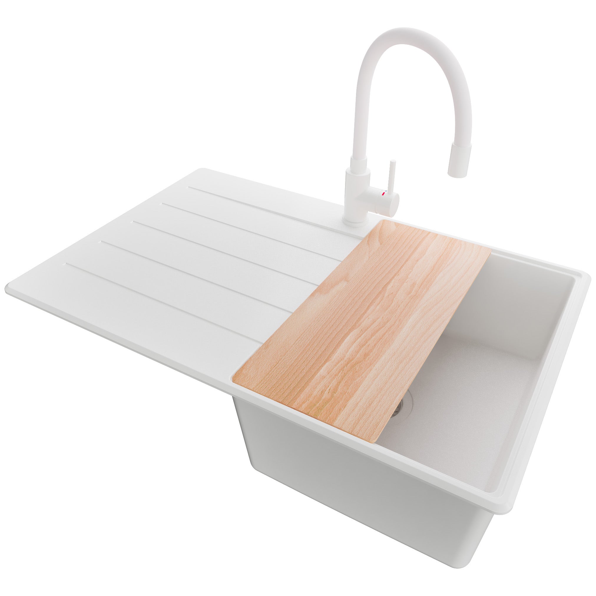 Zlewozmywak Granitowy Cały Biały 78x50cm, Zlew Kuchenny 1 Komorowy + Syfon + Akcesoria, Nablatowy do szafki od 45cm - Kopenhaga PRIMAGRAN
