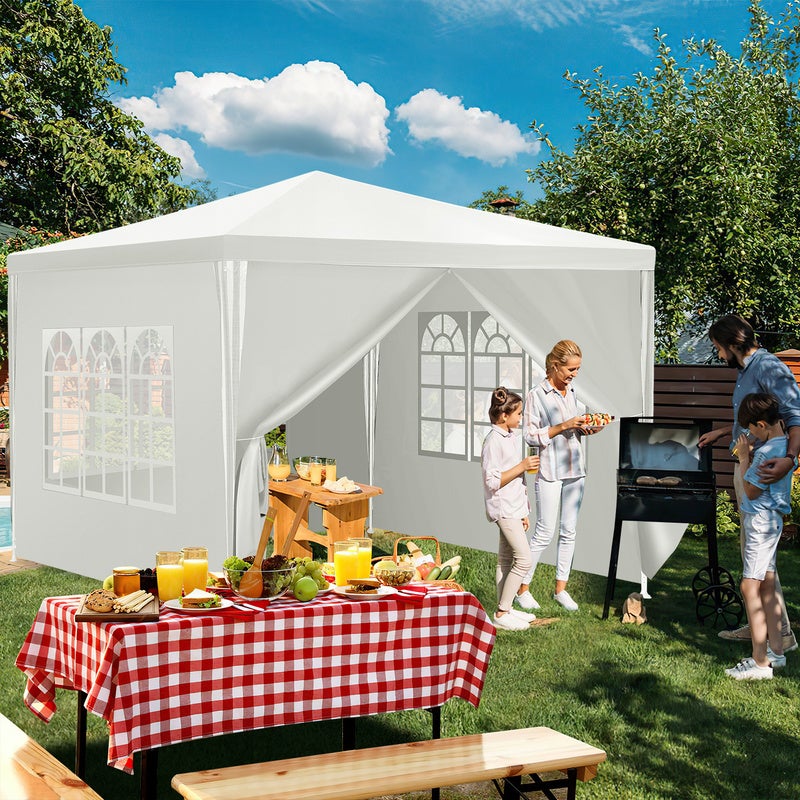 Carpa Pabellón Jardín - Fácil de limpiar, duradera con paredes laterales, carpa perfecta para fiestas 3x3m Blanca - 7