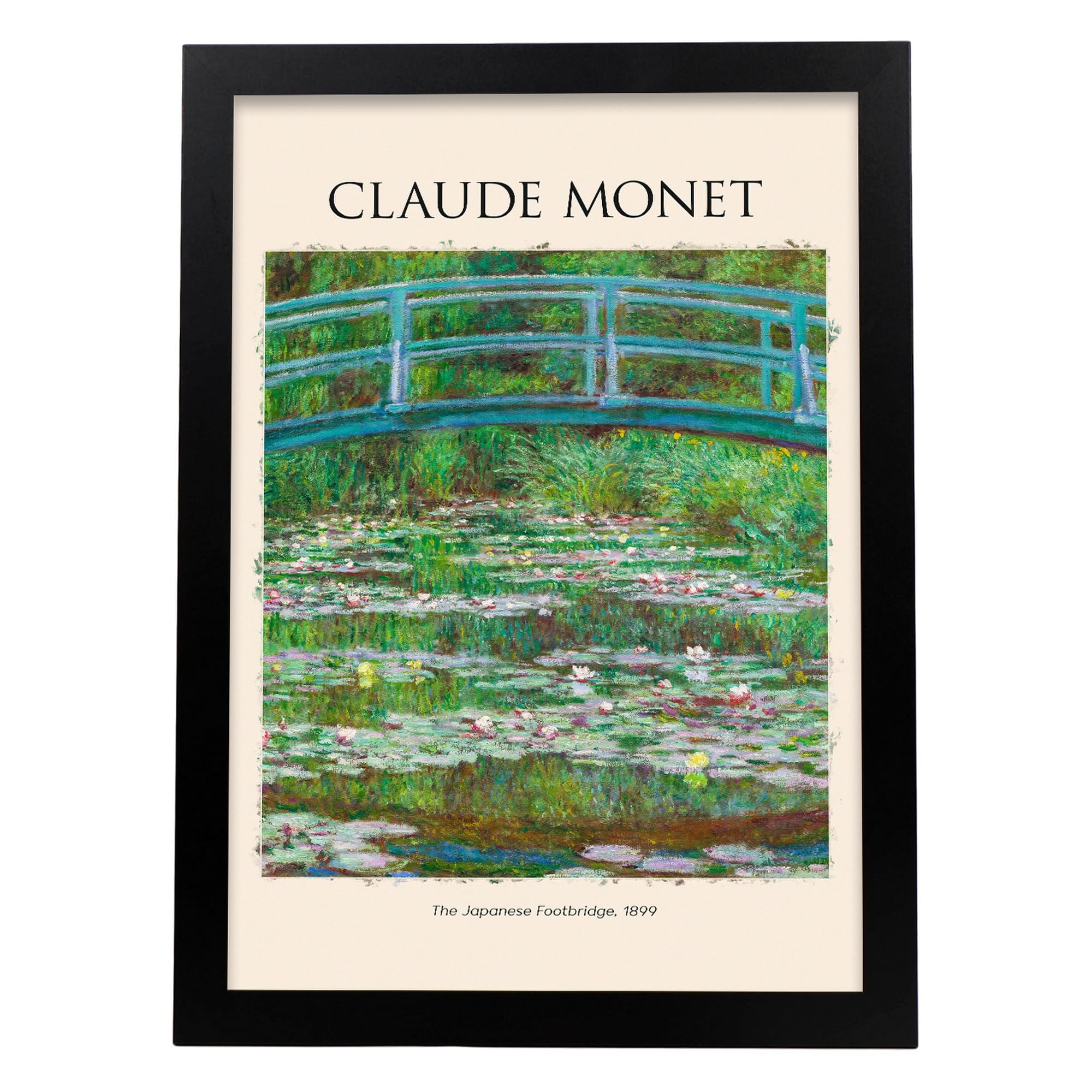 Lámina poster de puente a pie japonés cuadros decorativos para tu hogar estampados impresiones de pared inspiradas en claude monet a3 con marcos negro