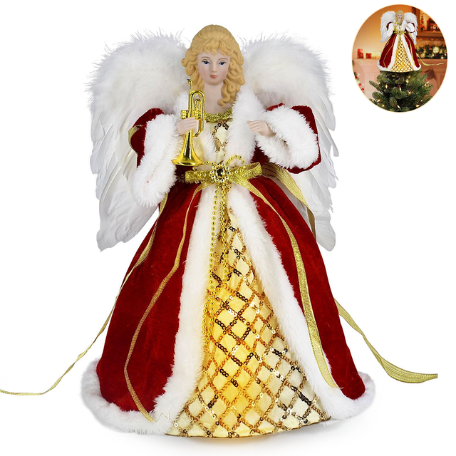 Cimier Ange De Noël Lumineux Pour Sapin - Étoile Ange Argentée Avec LED