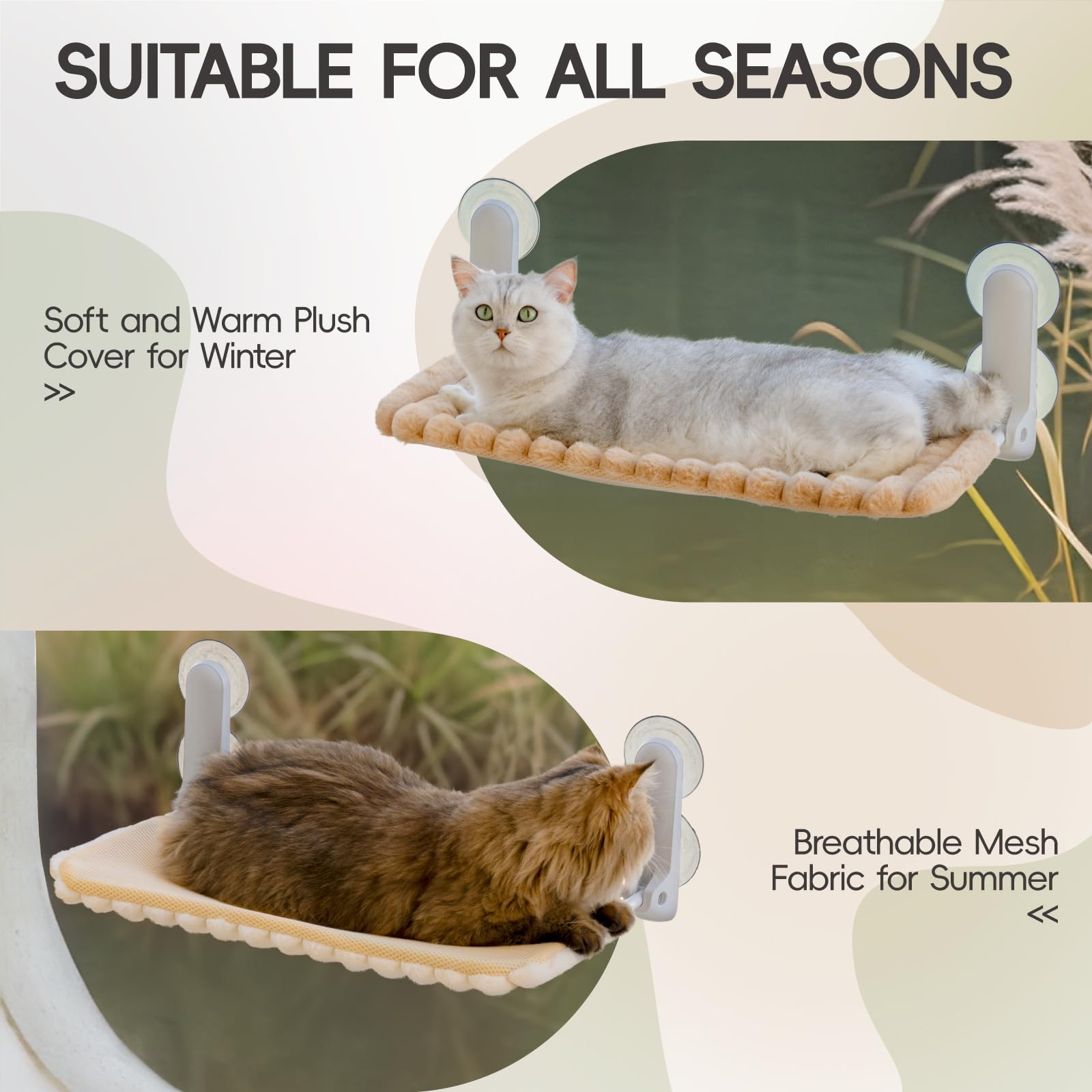 Lit pour chat à ventouse pour balcon vitré, hamac pour chat (beige, 2 grandes tailles, en boîte) - 2
