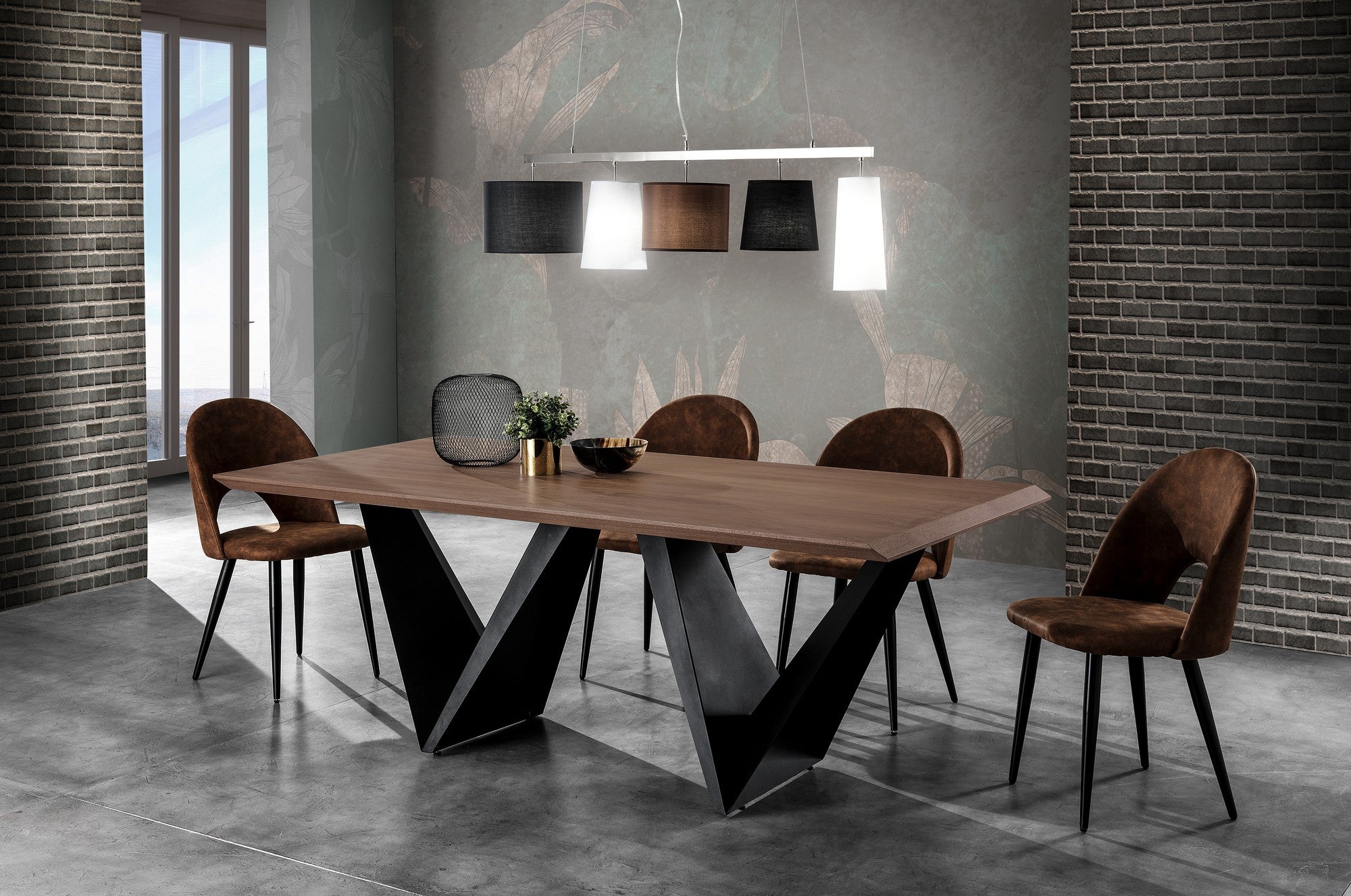 Tavolo fisso CLEFT metallo nero opaco, piano MDF noce scuro 200x100 cm - 3