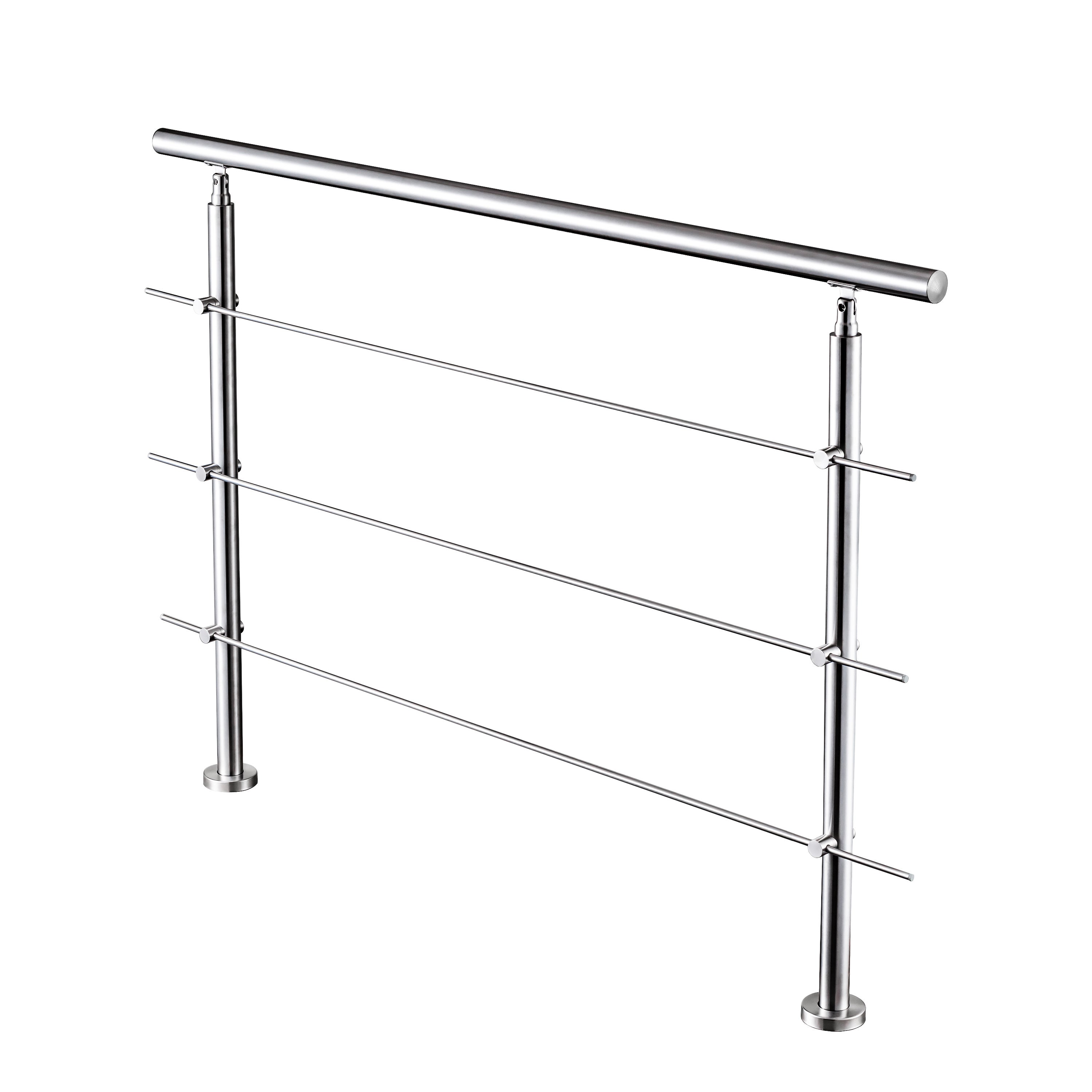 Garde-corps 120cm avec main courante, en acier inoxydable 201, pour intérieur et extérieur, garde-corps avec 3 traverses - 2