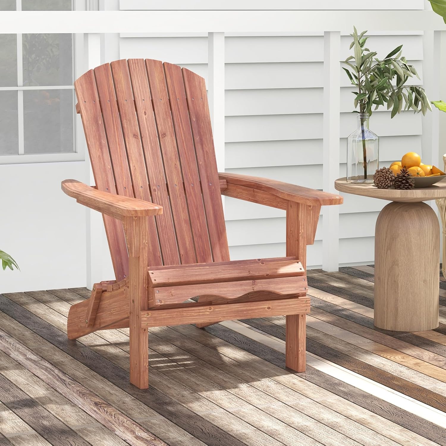 Lot de 2 Chaise de Jardin Adirondack en Bois, Fuateuil de Jardin à Lattes Pliable avec Accoudoirs, Dossier Haut, Charge 160 KG - 9