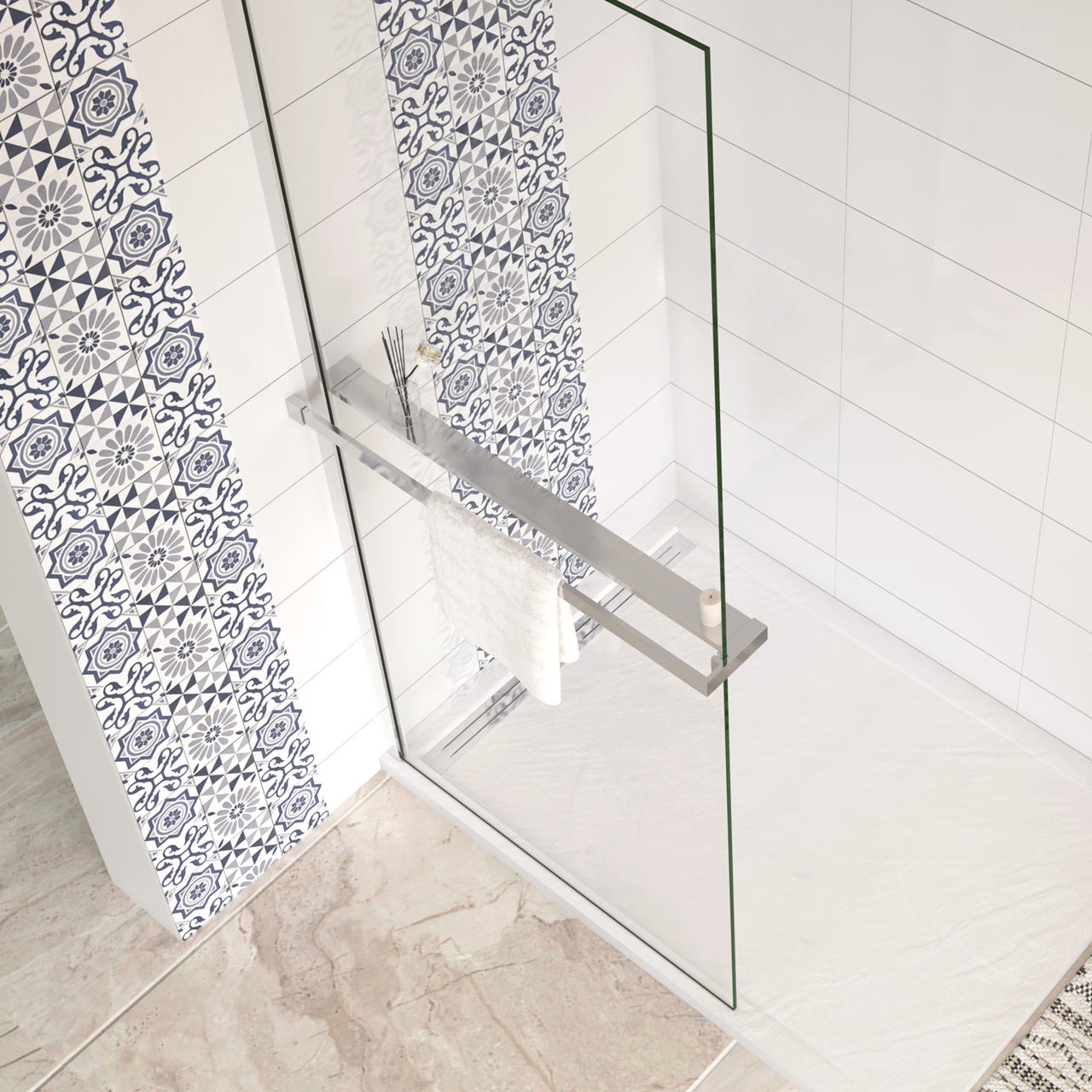 Mensola Doccia per Parete Doccia Walk in 120 cm Alluminio Cromo Lucido Porta-asciugamani Adattabile Vetro da 8 mm - 3