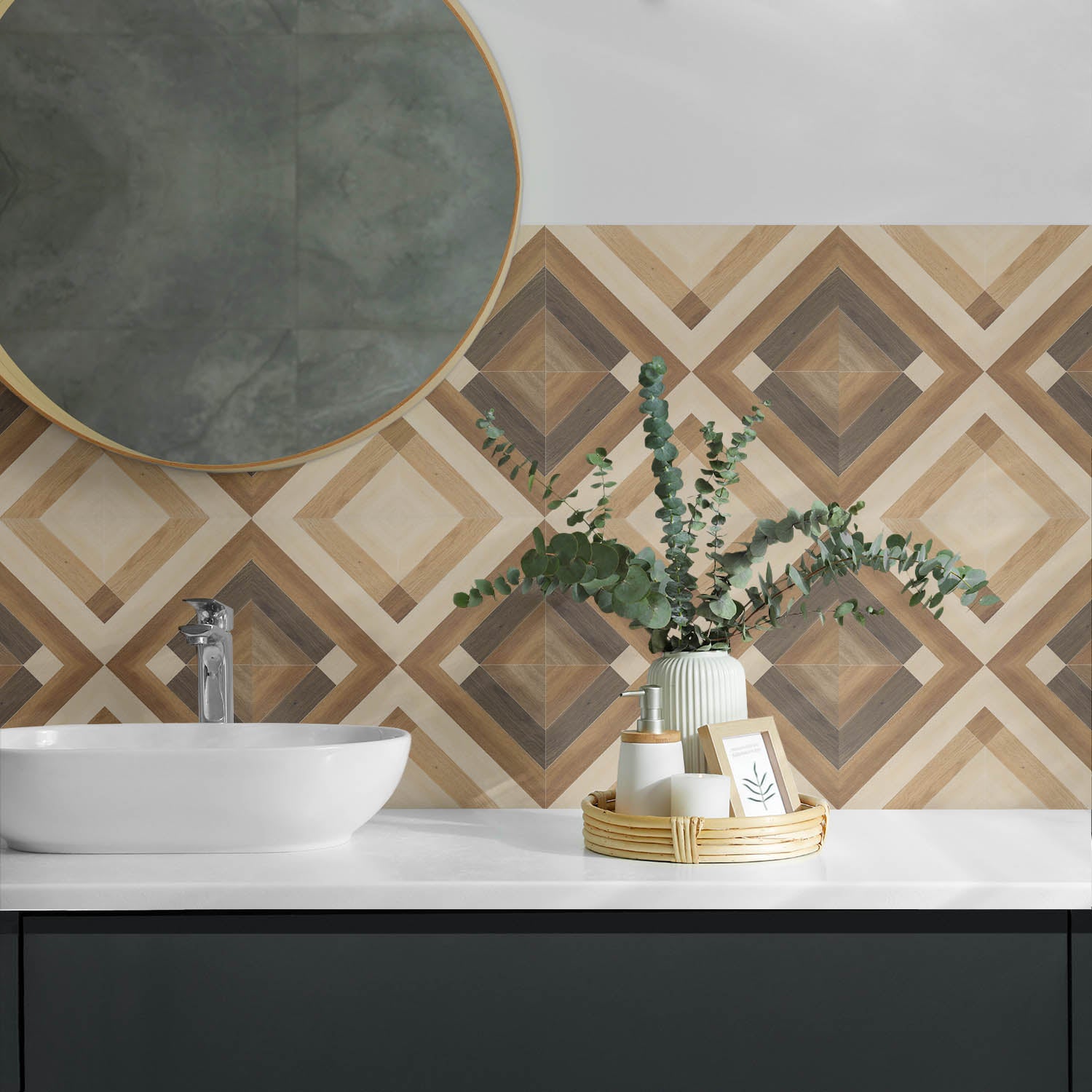 Panneaux muraux décoratifs, panneaux en PVC | 6x60x30 cm |Motif à carreaux géométrique - 4