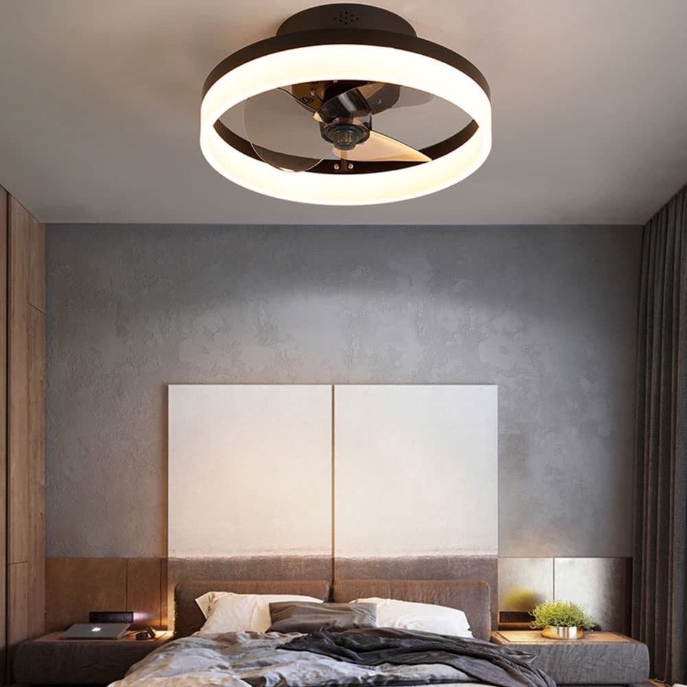 Ventiladores de teto de perfil baixo de 45 cm com luzes e comando, ventilador de teto regulável, montagem embutida, castanho - 3