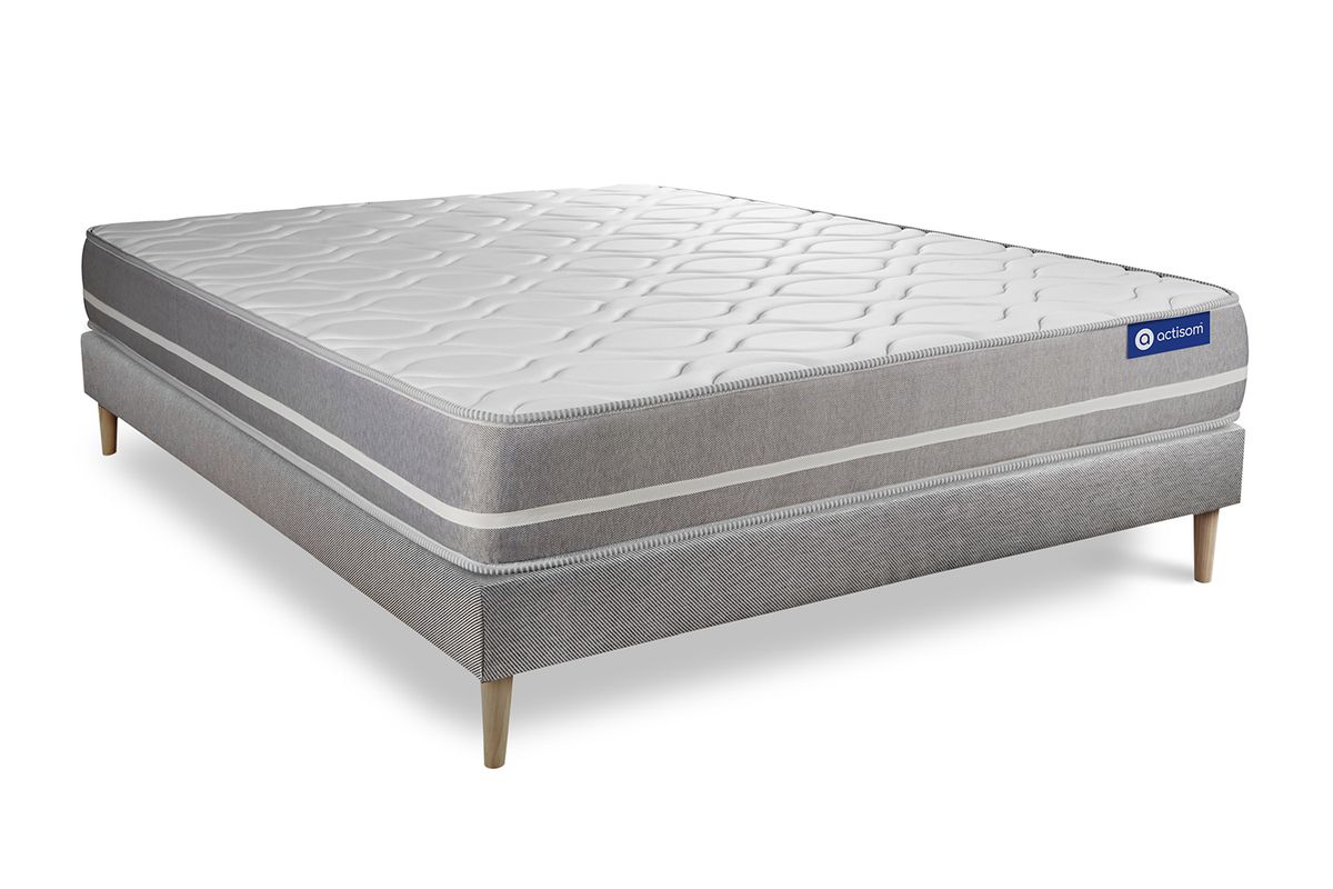 Ensemble matelas 140 x 200 cm Actilatex touch - Latex et mémoire de forme - Ep : 20 cm - Equilibré - sommier kit Gris - 2